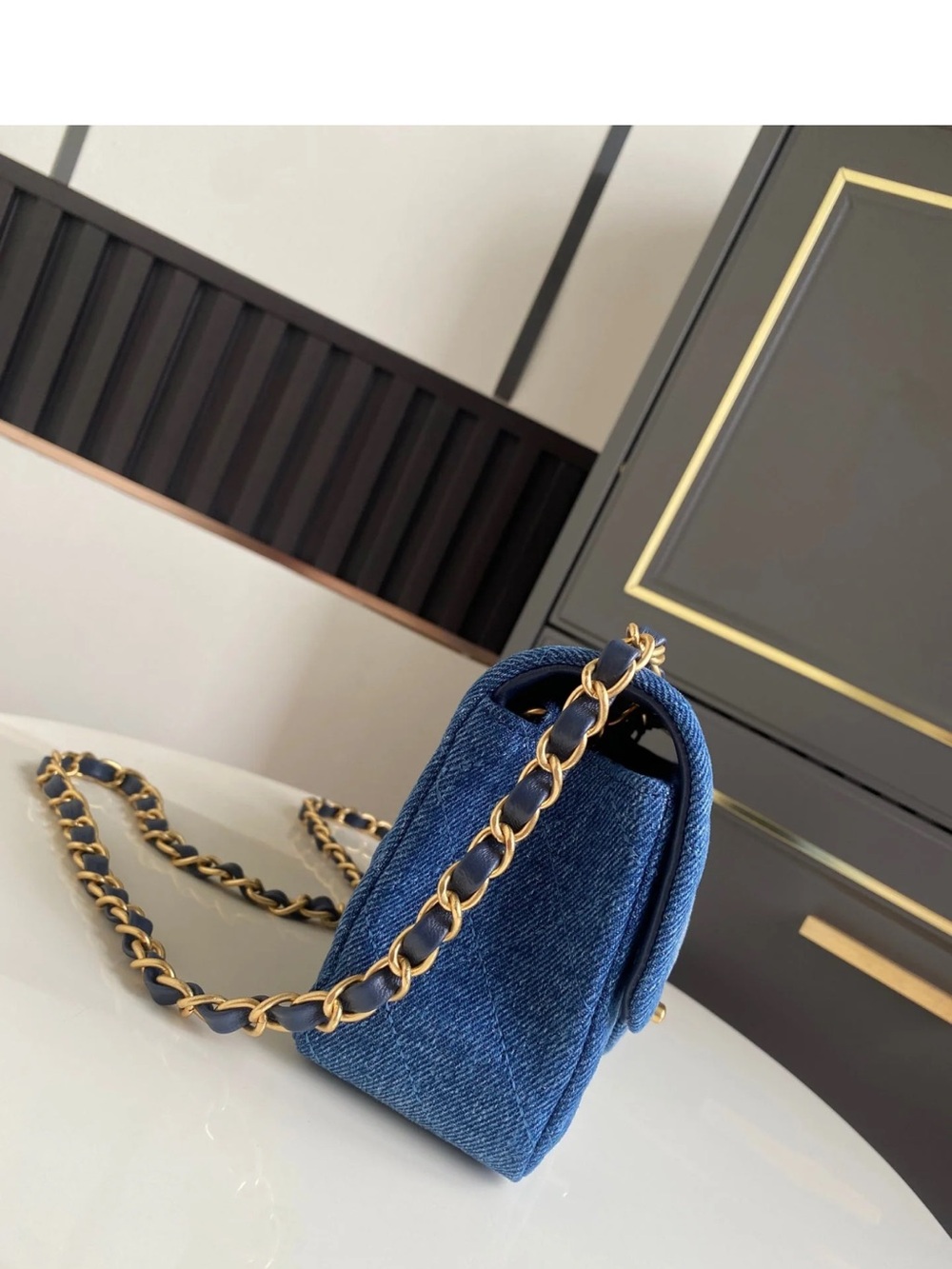 CHANEL Denim Quilted Shoulder Bag in Blue with Gold Hardware - Picture 8 of 13